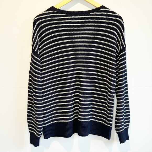 Loft NWT Navy & White Stripe V-neck Cotton Sweater - size Small - Picture 4 of 6